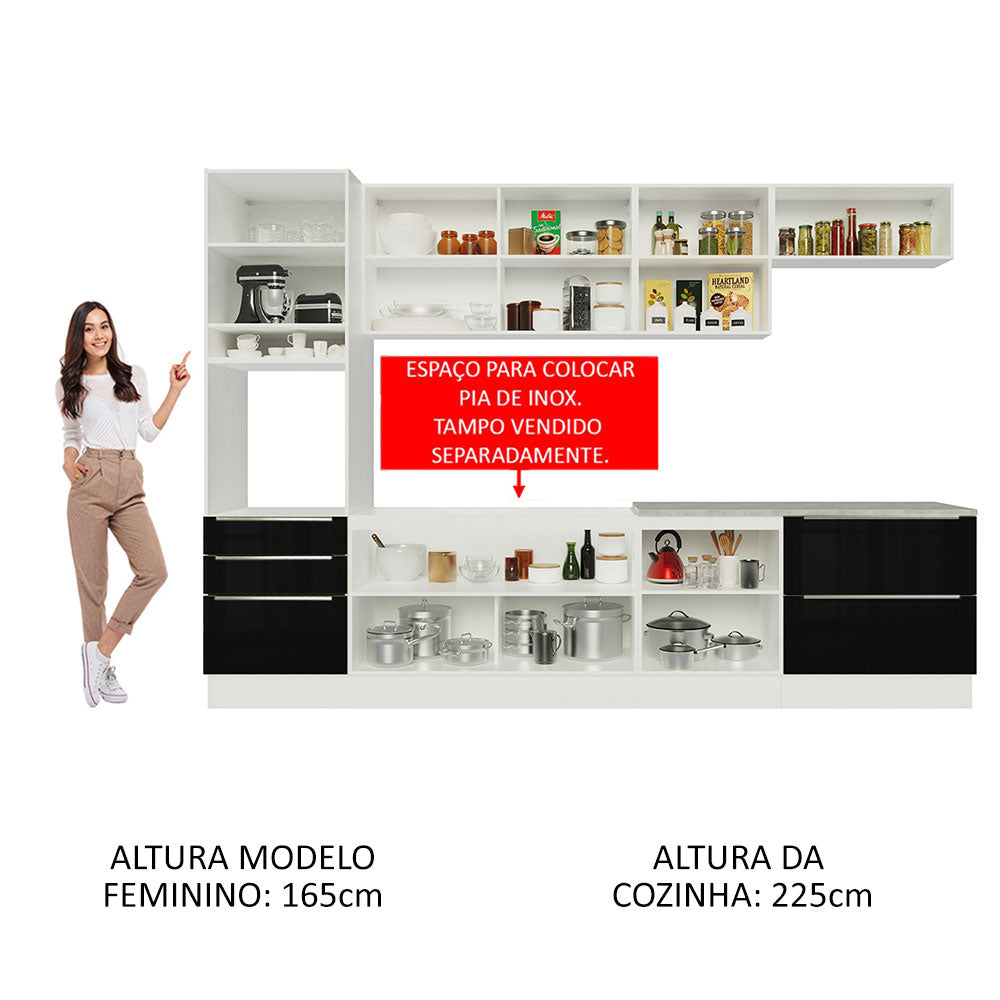 Armário de Cozinha Planejada 320cm Branco/Preto Lux Madesa 04