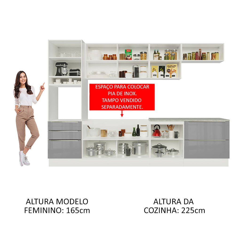 Armário de Cozinha Planejada 320cm Branco/Cinza Lux Madesa 04