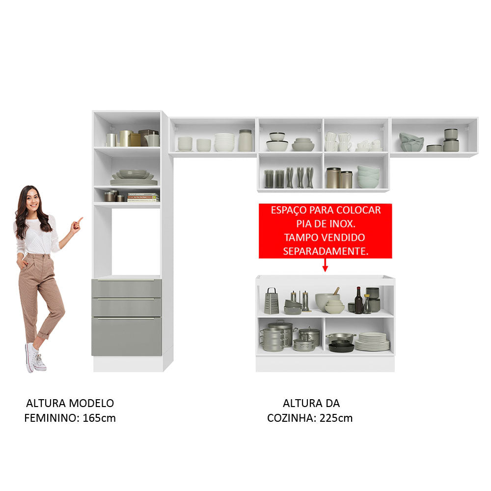 Armário de Cozinha Completa 340cm Branco/Cinza Lux Madesa 01