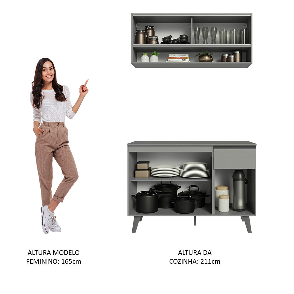 Armário de Cozinha Compacta 120cm Cinza Nice Madesa 02