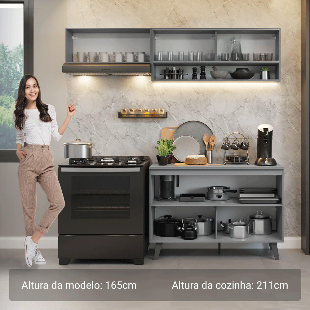 Armário de Cozinha Compacta 200cm Cinza Nice Madesa 10