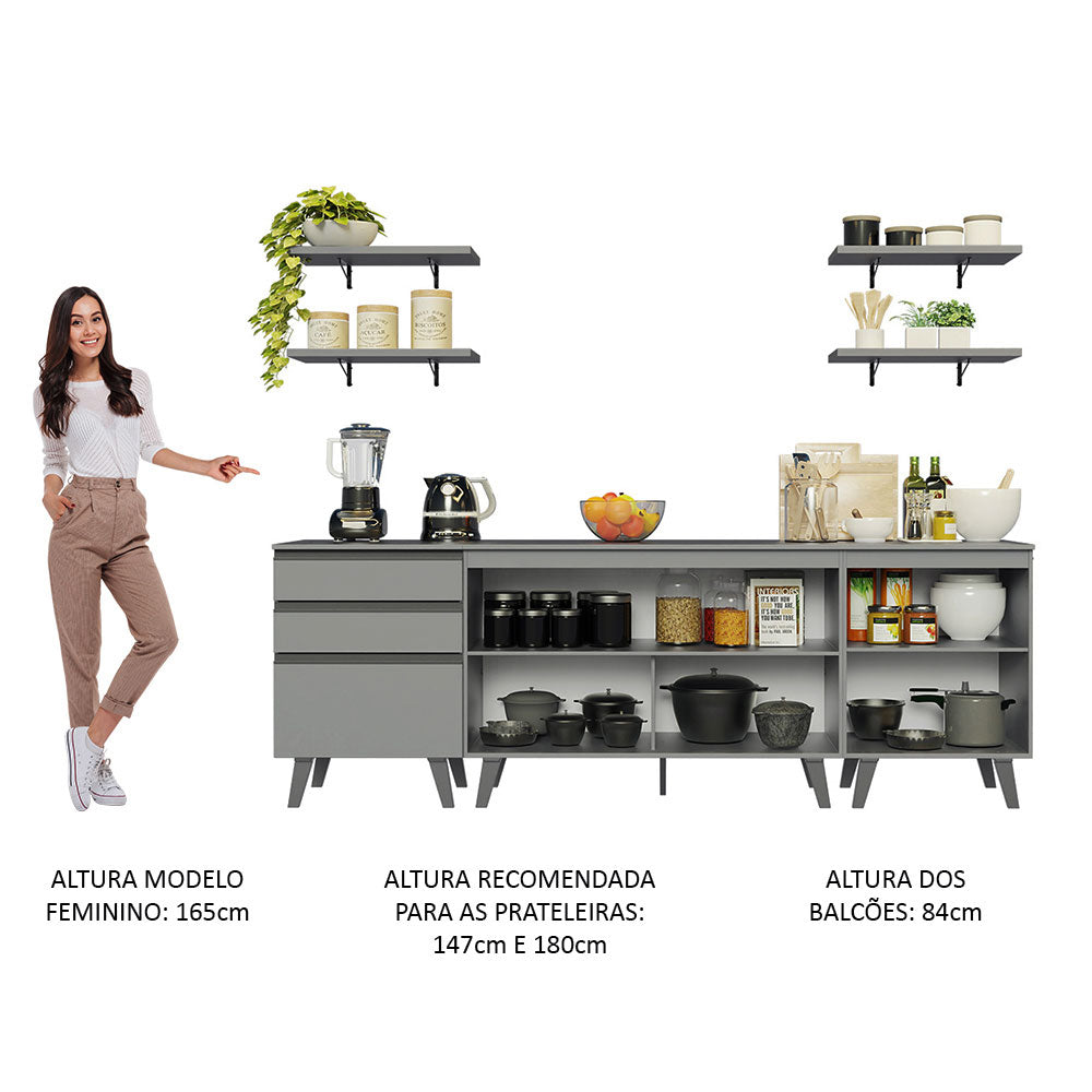 Armário de Cozinha Compacta 240cm Cinza Nice Madesa 01