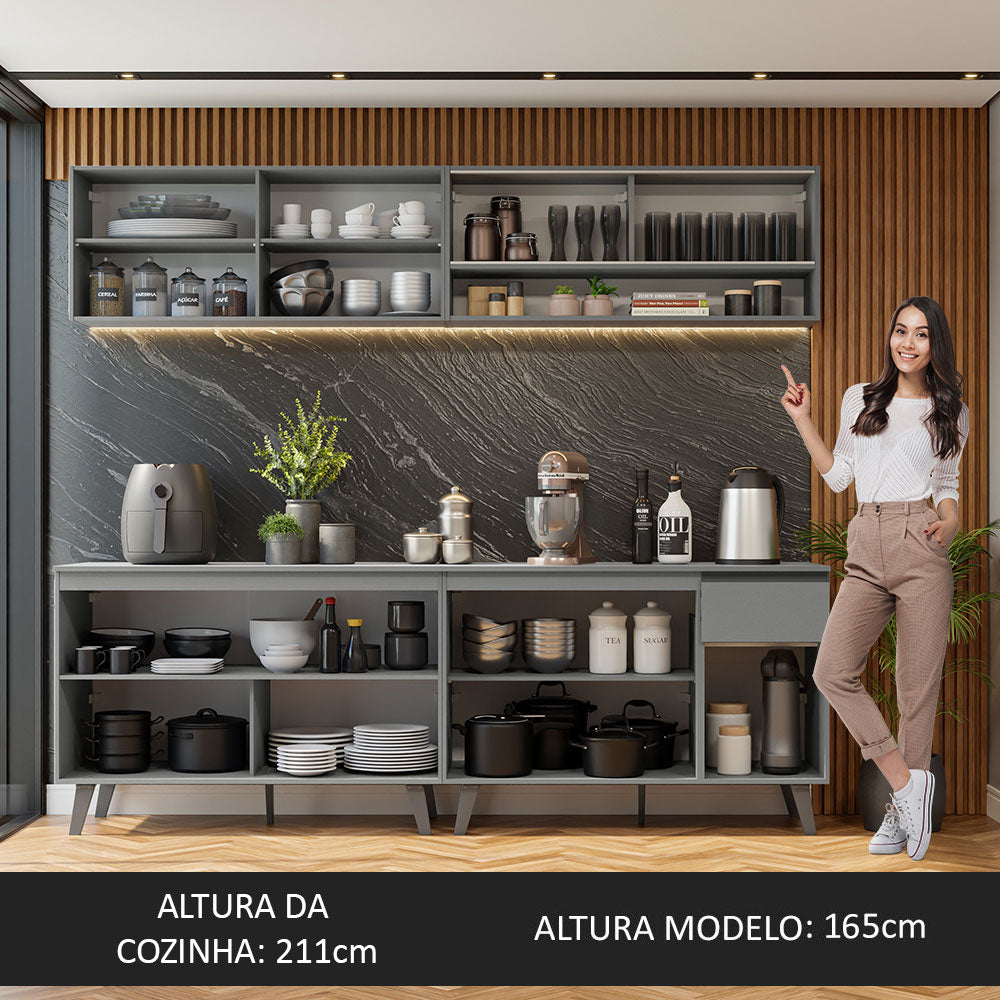 Armário de Cozinha Completa 240cm Cinza Nice Madesa 02