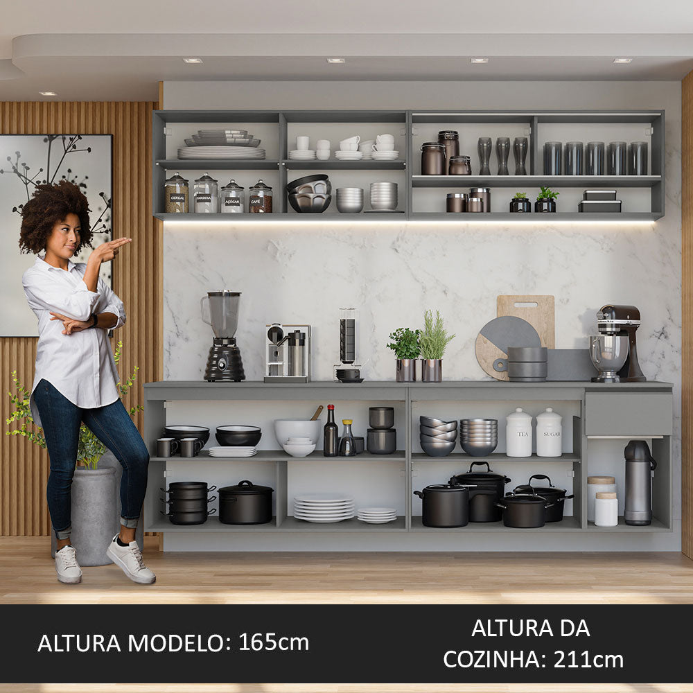 Armário de Cozinha Completa Suspenso 240cm Cinza Nice Madesa 04