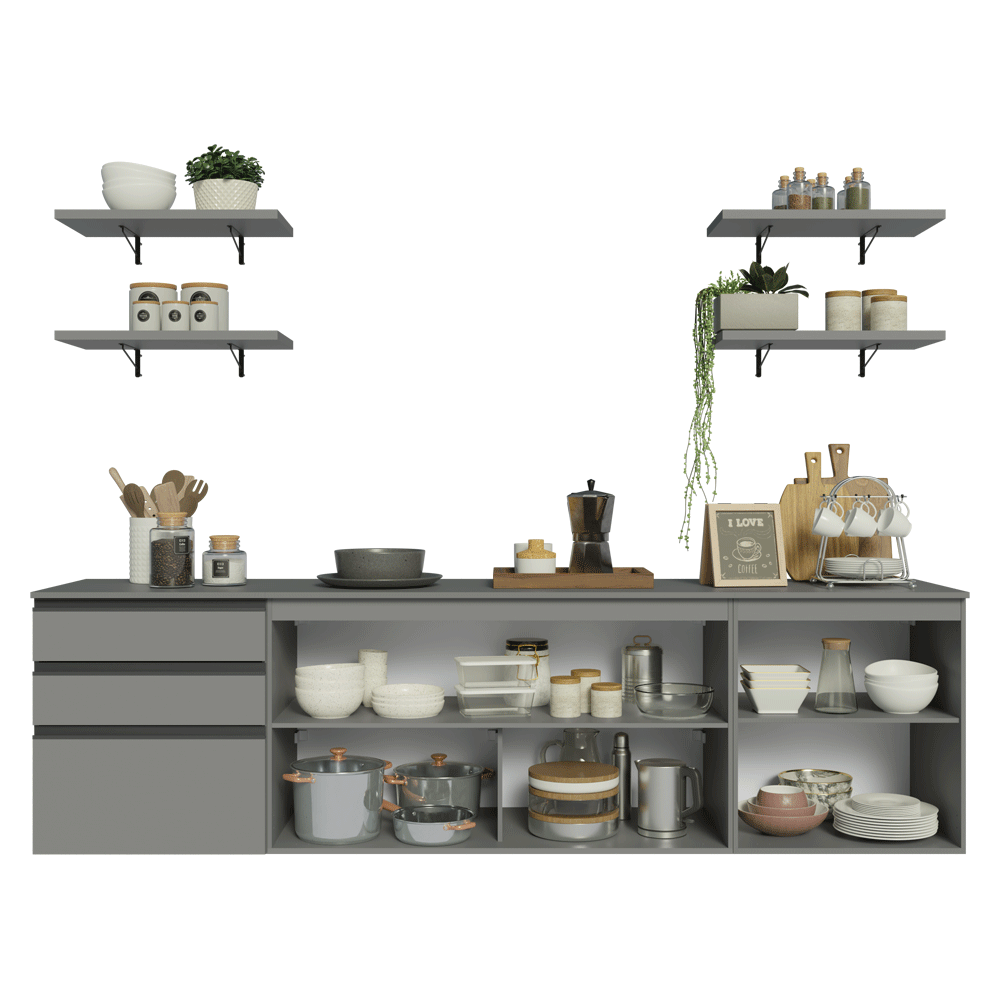 Armário de Cozinha Completa 240cm Suspensa Cinza Nice Madesa 10
