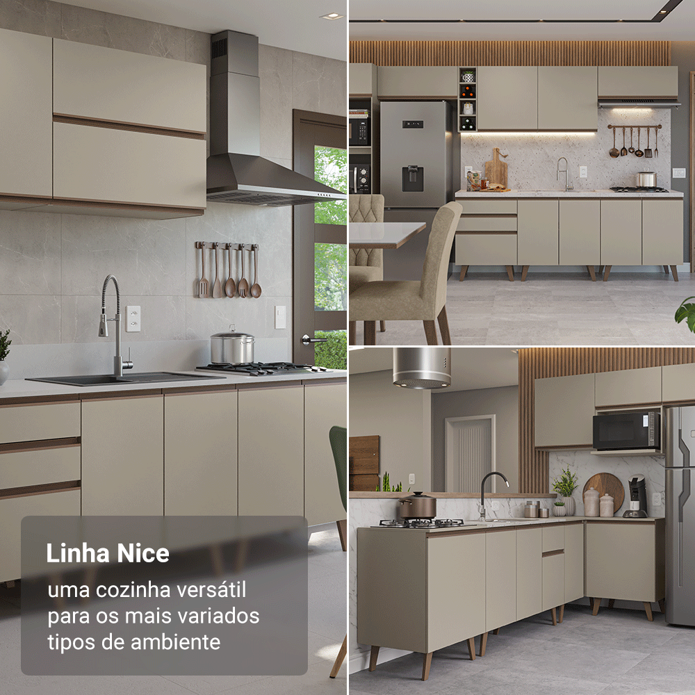 Armário de Cozinha Completa 260 cm Crema Nice Madesa 01
