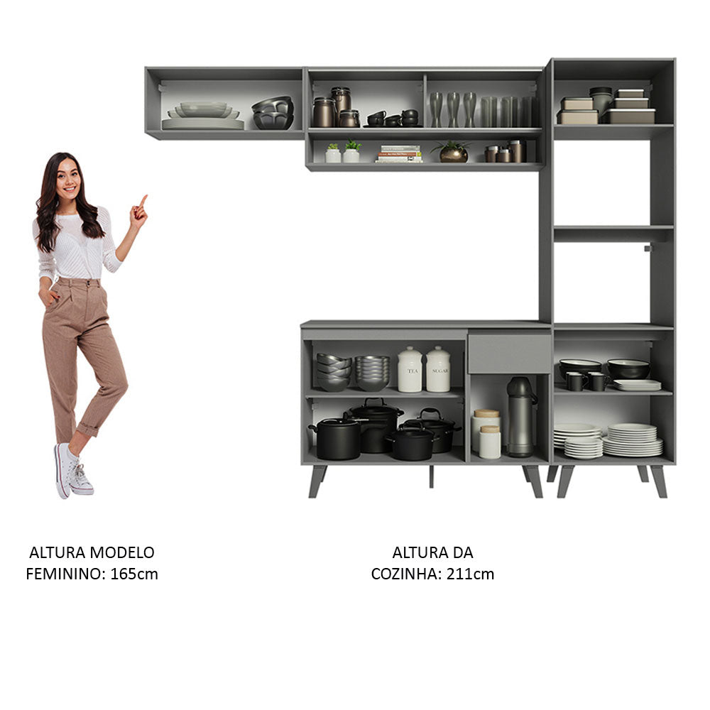 Armário de Cozinha Completa 260cm Cinza Nice Madesa 03