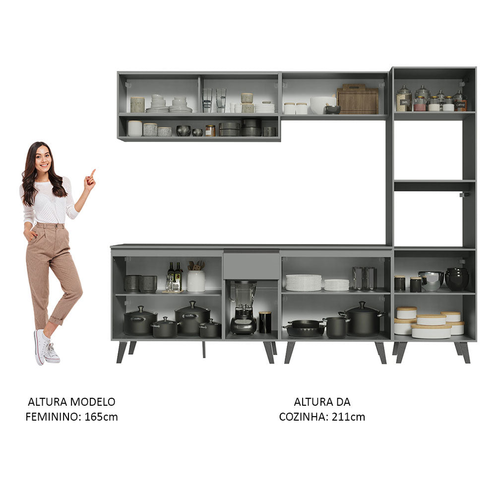 Armário de Cozinha Completa 260cm Cinza Nice Madesa 06
