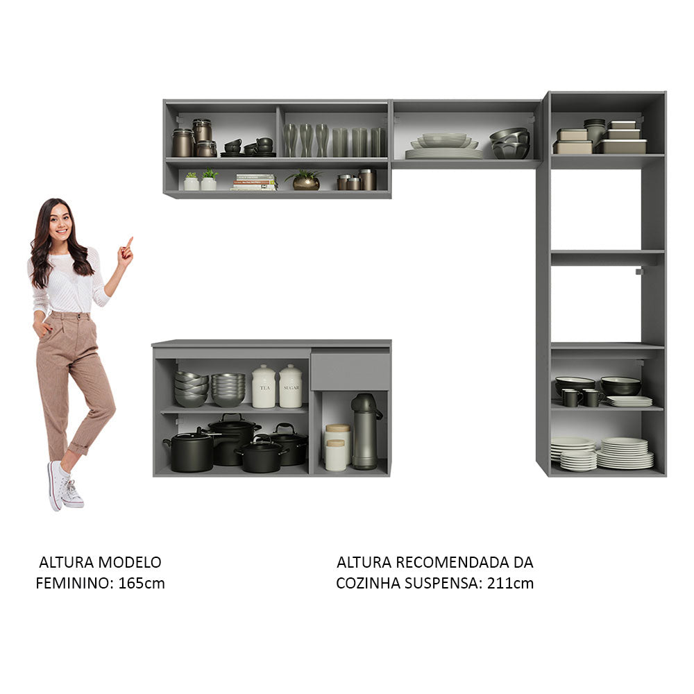 Armário de Cozinha Completa Suspenso 260cm Cinza Nice Madesa 10