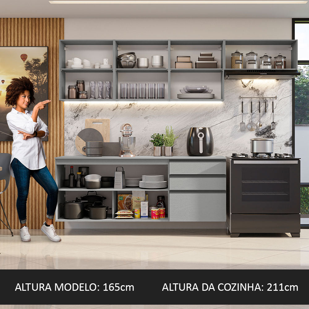 Armário de Cozinha Completa Suspenso 260cm Cinza Nice Madesa 13