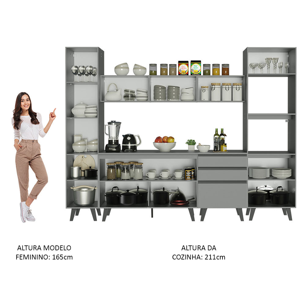 Armário de Cozinha Completa 280cm Cinza Nice Madesa 01