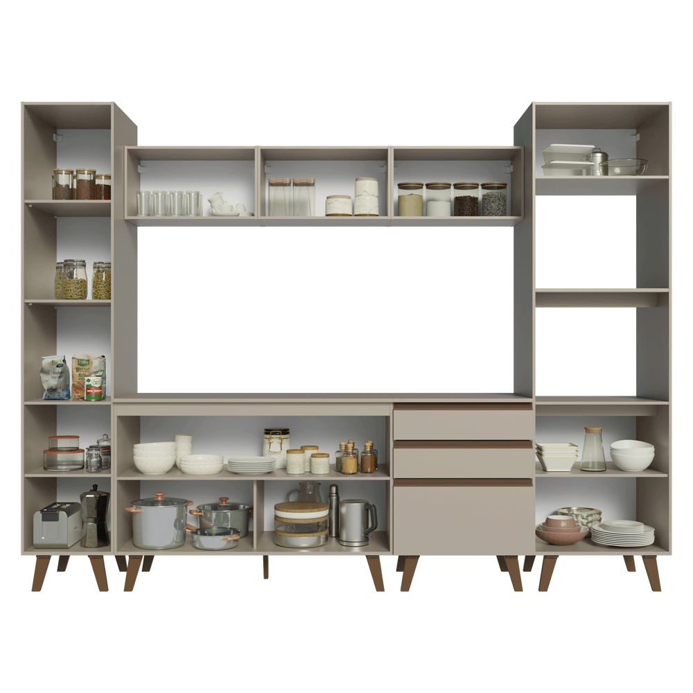 Armário de Cozinha Completa 280cm Crema Nice Madesa 01