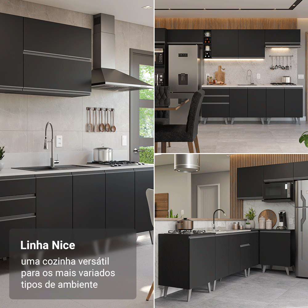 Armário de Cozinha Completa 280 cm Preto Nice Madesa 01