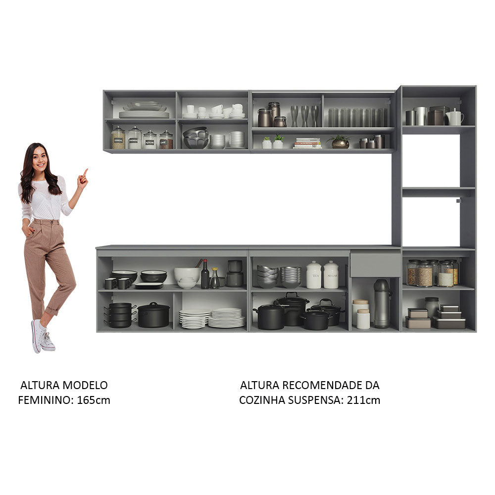 Armário de Cozinha Completa Suspenso 300cm Cinza Nice Madesa 04