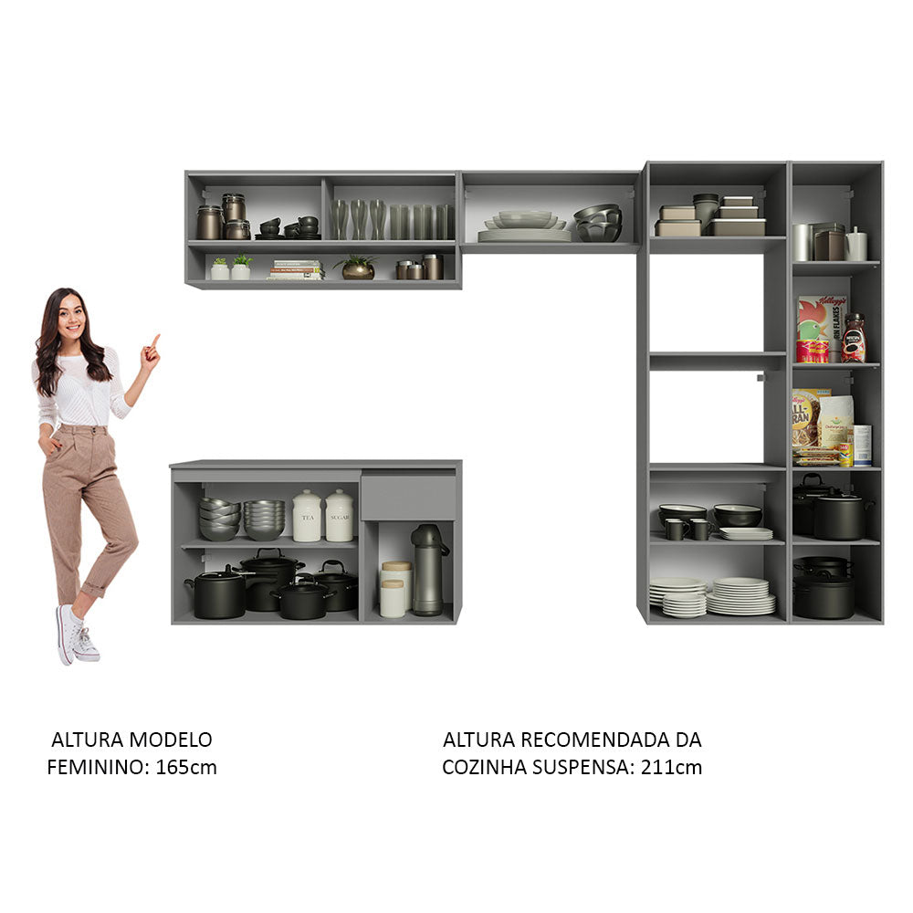 Armário de Cozinha Completa Suspenso 300cm Cinza Nice Madesa 07