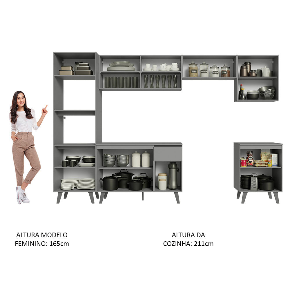 Armário de Cozinha Completa 320cm Cinza Nice Madesa 01