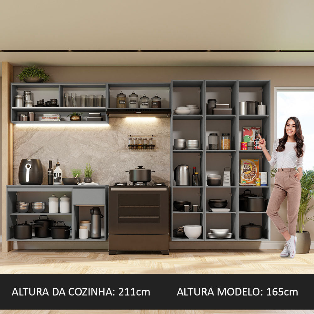 Armário de Cozinha Completa Suspenso 320cm Cinza Nice Madesa 05