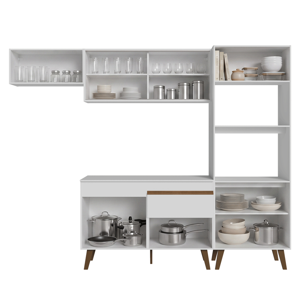 Armário de Cozinha Completa 260 cm Branco Pieta Madesa 01