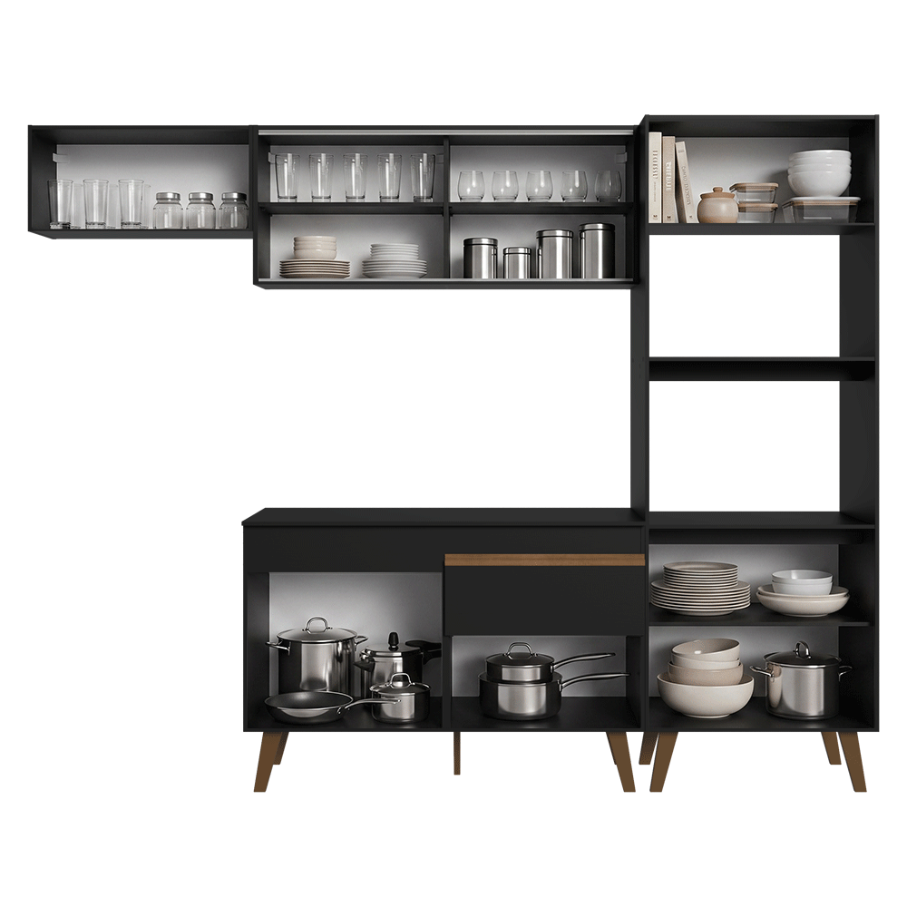 Armário de Cozinha Completa 260 cm Preto Pieta Madesa 01