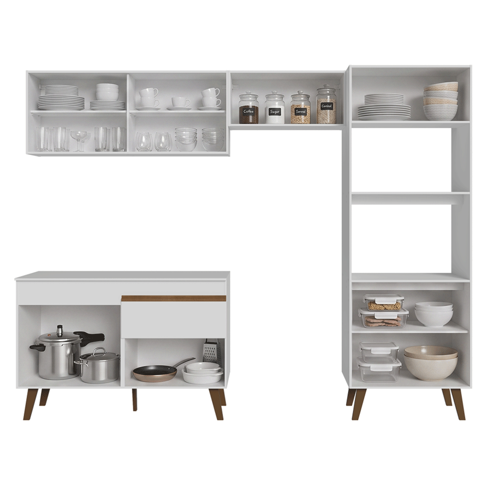 Armário de Cozinha Completa 260 cm Branco Pieta Madesa 02