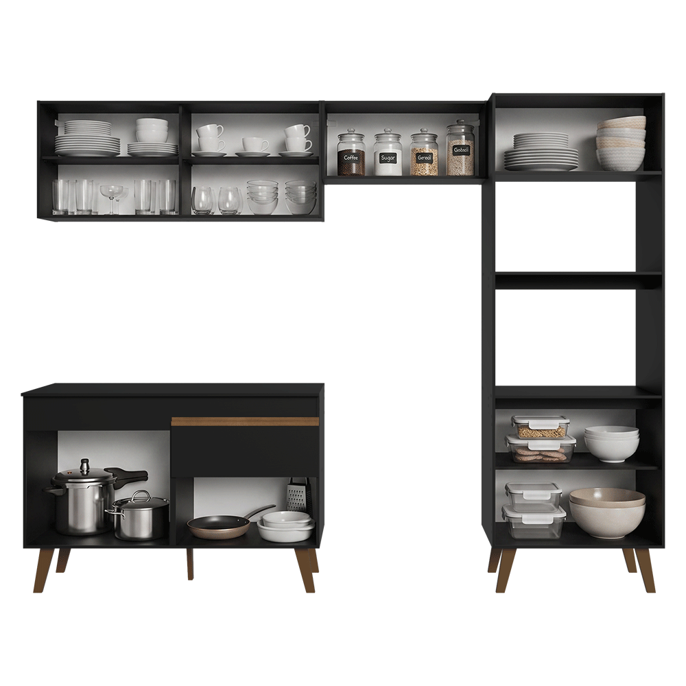 Armário de Cozinha Completa 260 cm Preto Pieta Madesa 02
