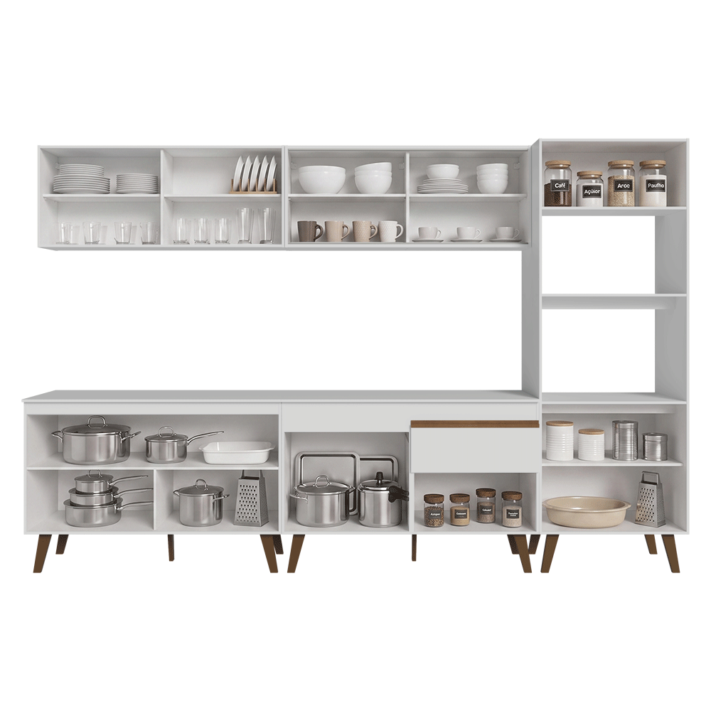 Armário de Cozinha Completa 310 cm Branco Pieta Madesa 01