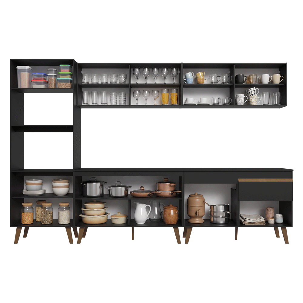Armário de Cozinha Completa 310 cm Preto Pieta Madesa 03