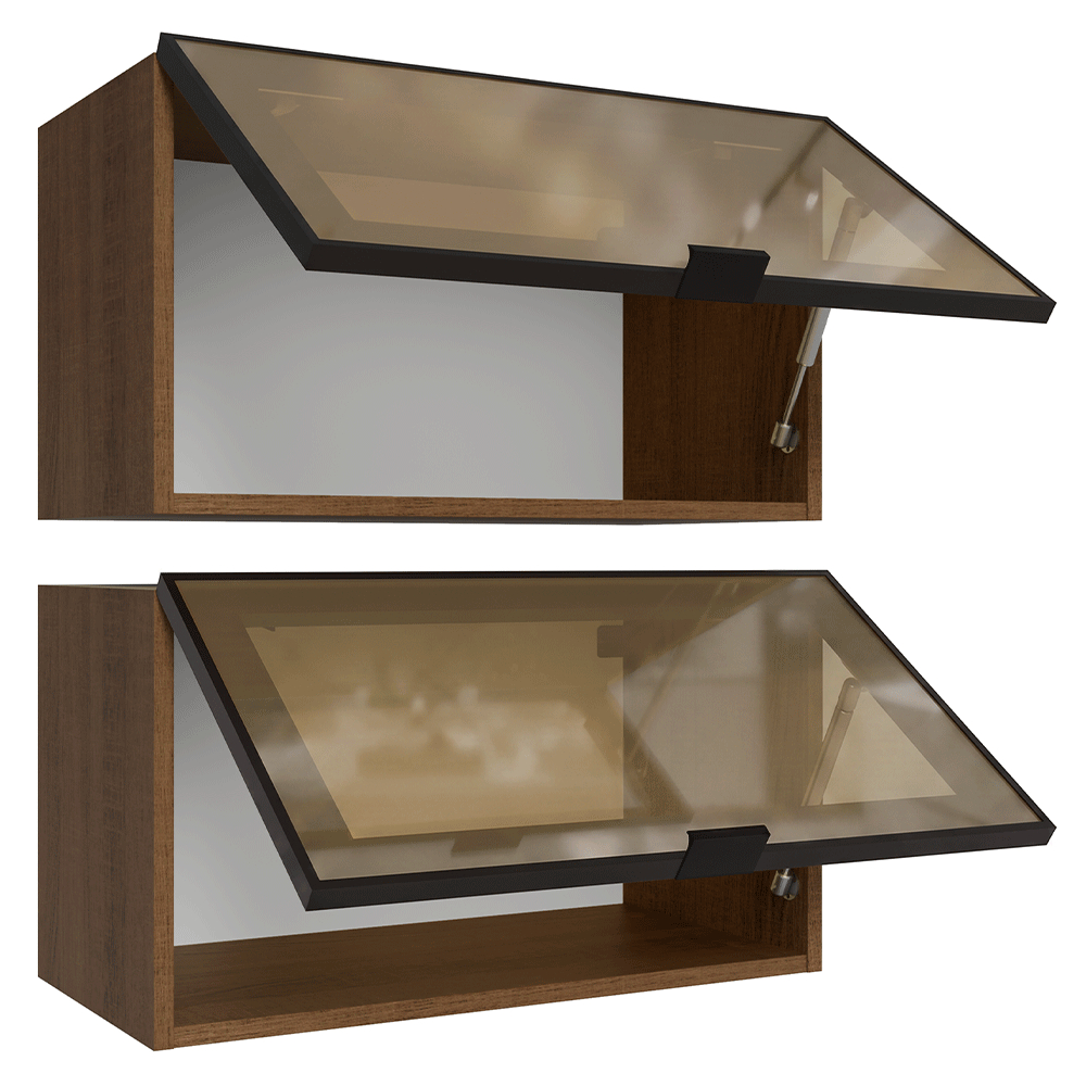 Kit 2 Armários Aéreos de Cozinha 60 cm Rustic/Preto Vidro Reflecta Bronze Vinil Madesa