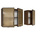 Kit 2 Armários Aéreos de Cozinha 3 Portas 120 cm Rustic/Preto Vidro Reflecta Bronze Vinil Madesa
