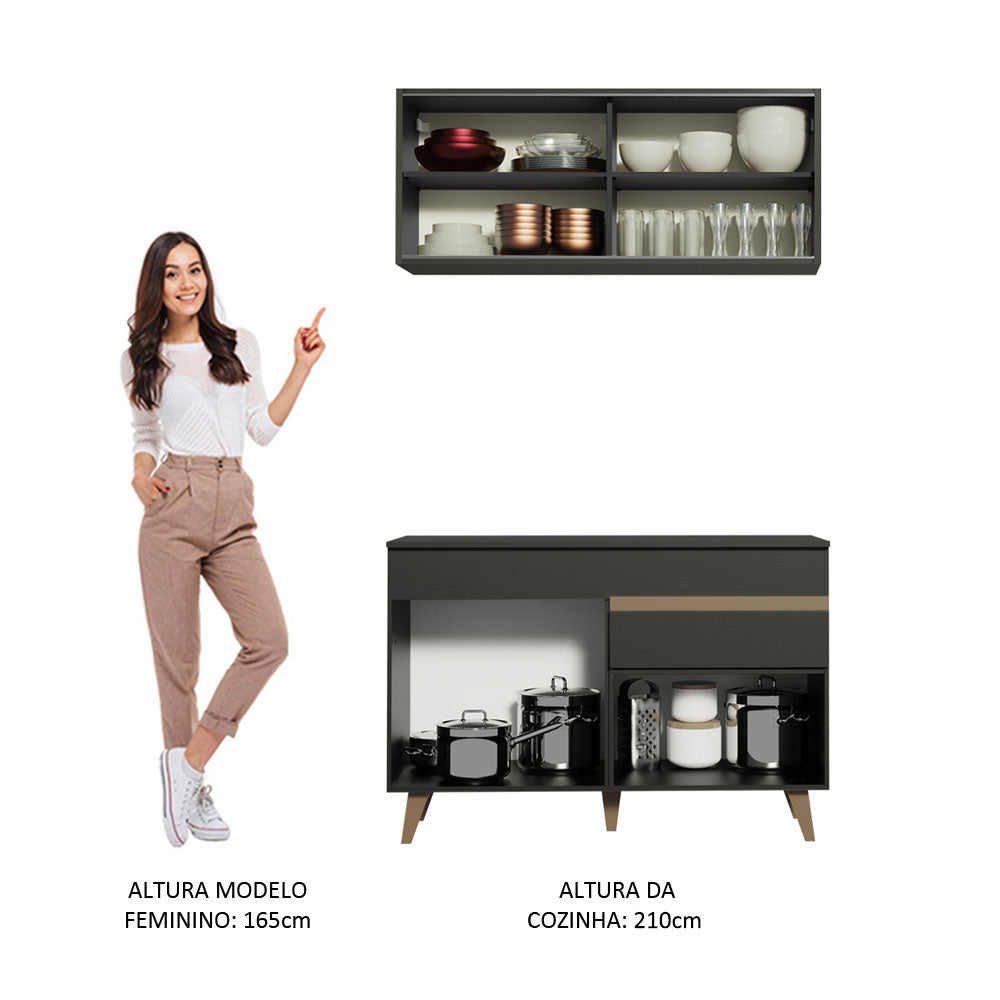 Armário de Cozinha Compacta 120cm Madesa Preto