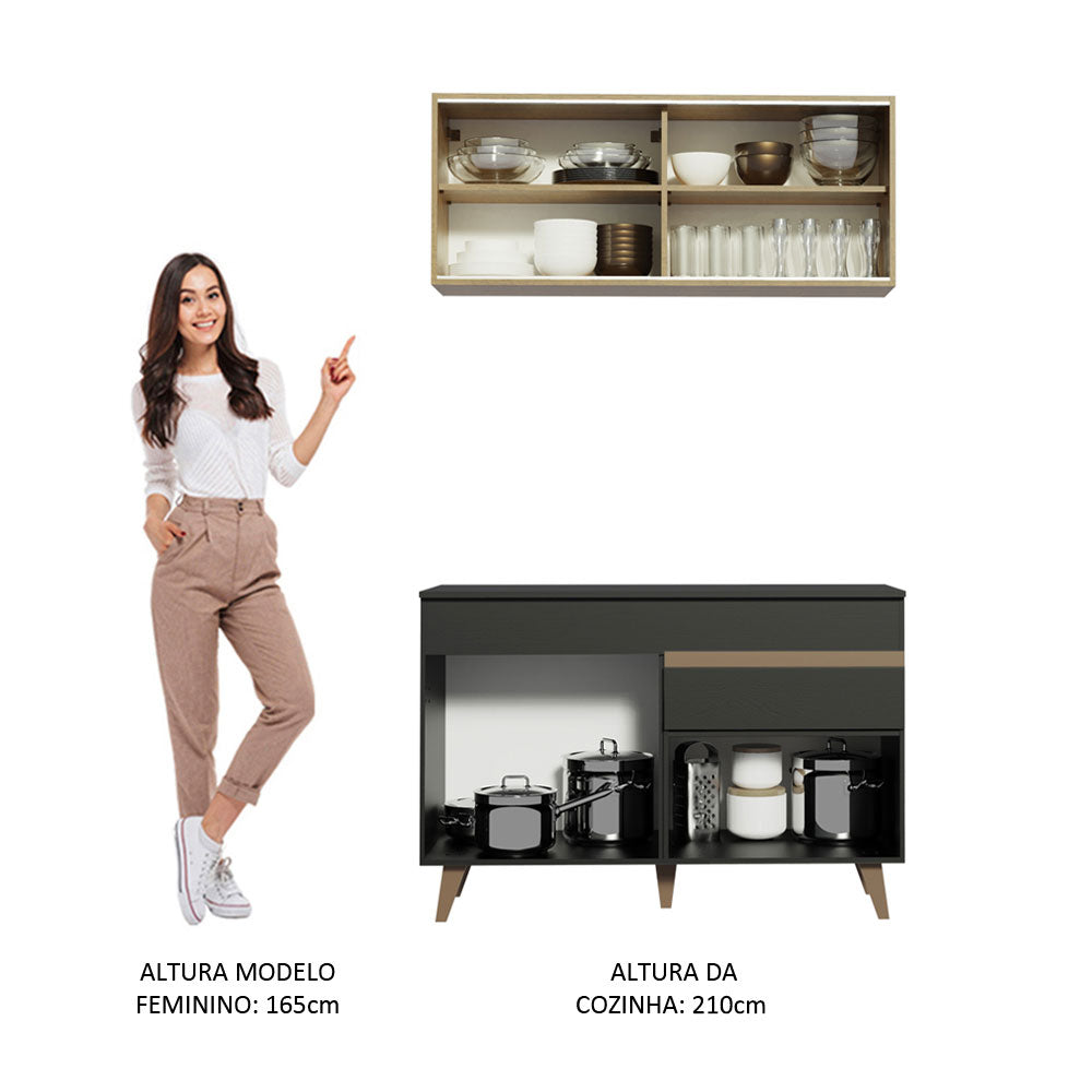 Armário de Cozinha Compacta 120cm Preto/Rustic Reims Madesa 01