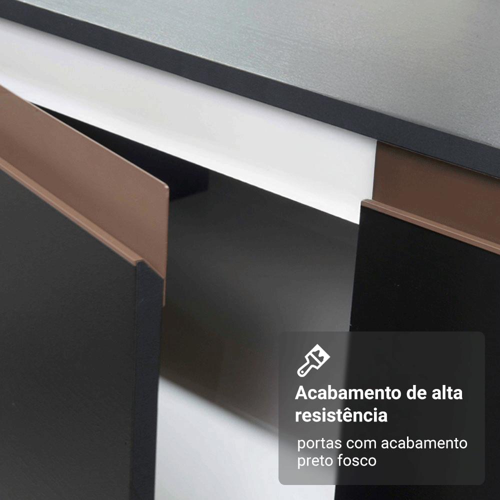 Kit com Dois Balcões de Cozinha 2 Portas 3 Gavetas (com tampo) Preto Reims Madesa