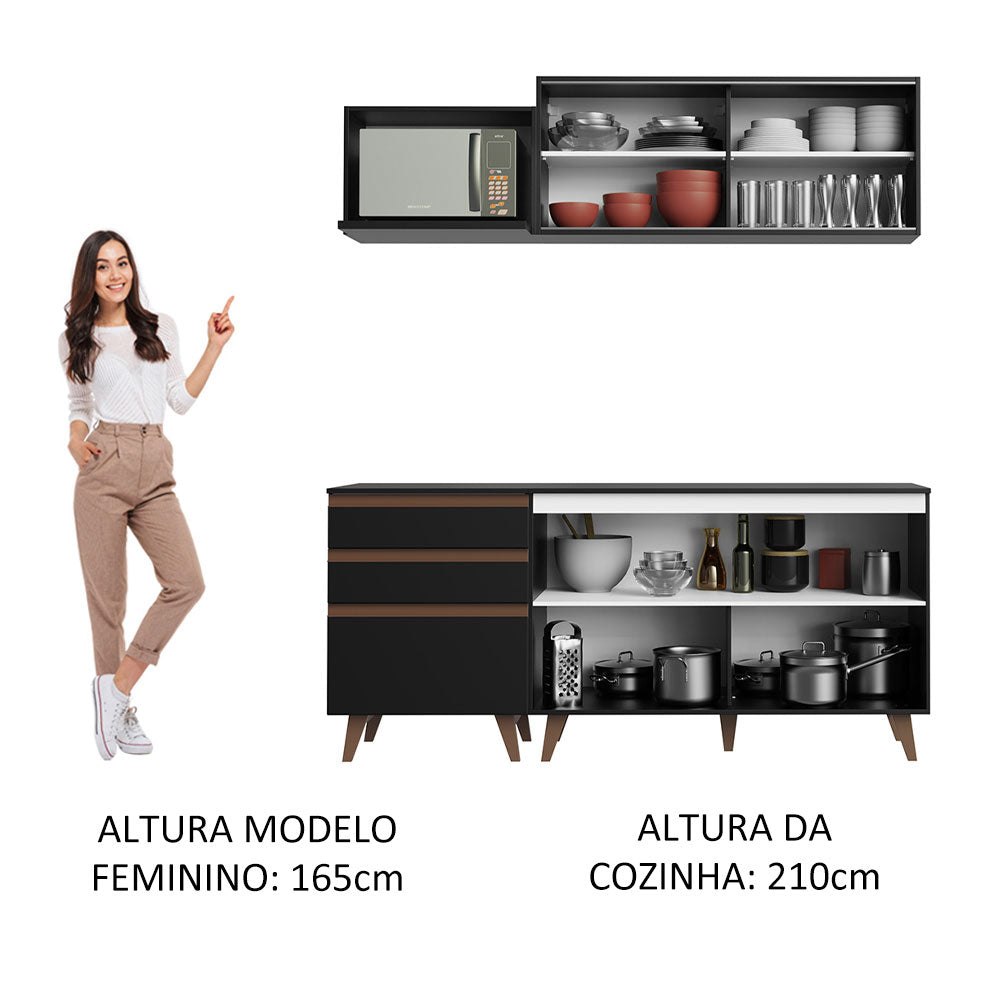 Armário de Cozinha Compacta 180cm Preto Reims Madesa 01
