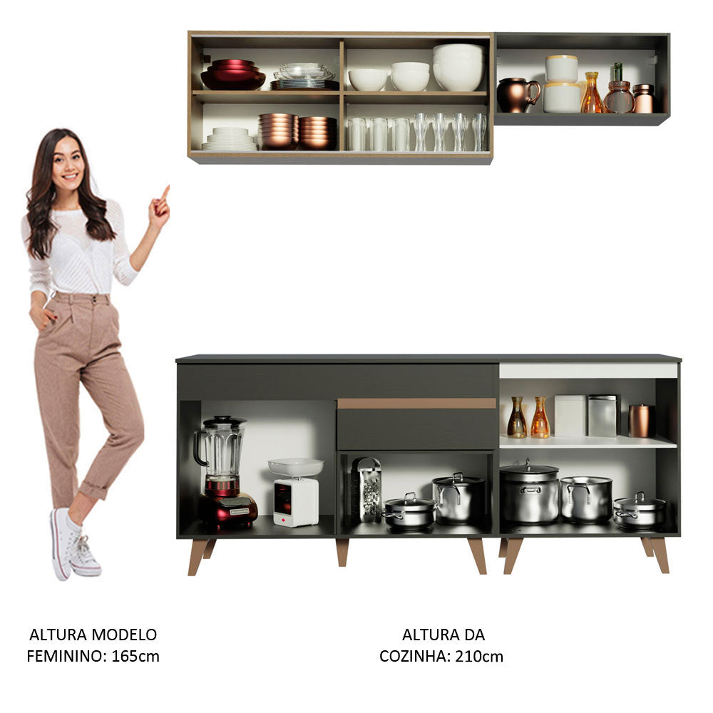 Armário de Cozinha Compacta 190cm Preto/Rustic Reims Madesa 01