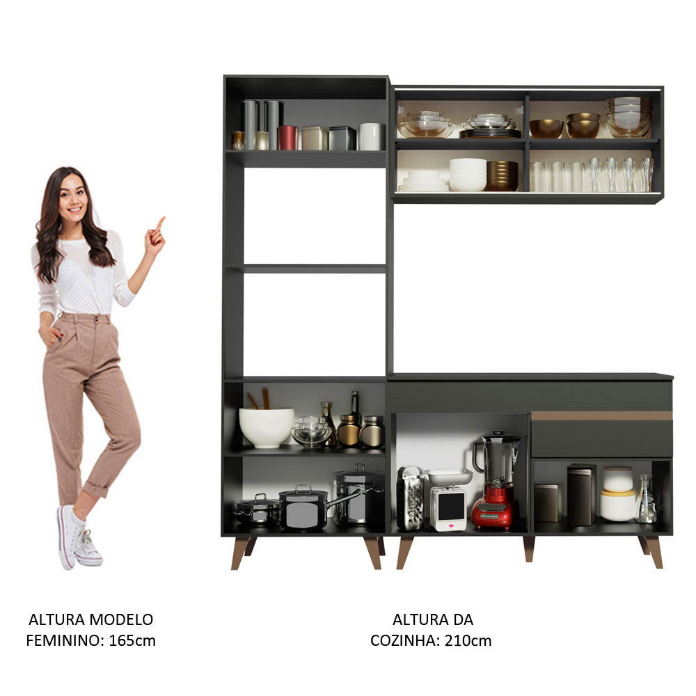 Armário de Cozinha Compacta 190cm Preto Reims Madesa 02