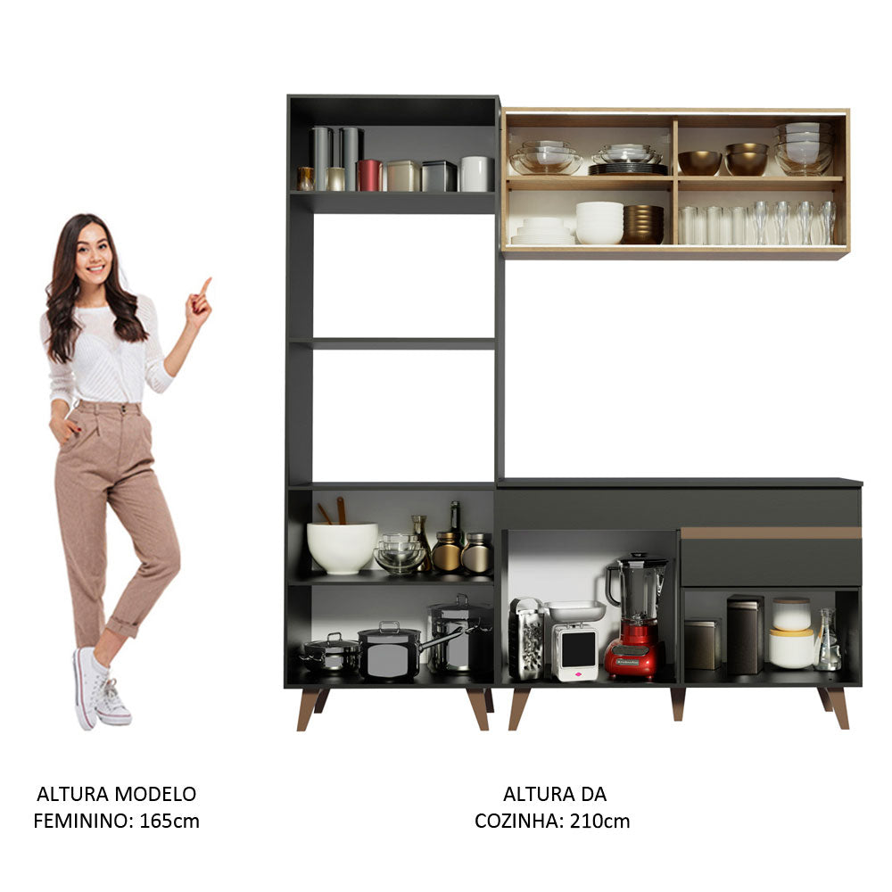 Armário de Cozinha Compacta 190cm Preto/Rustic Reims Madesa 02