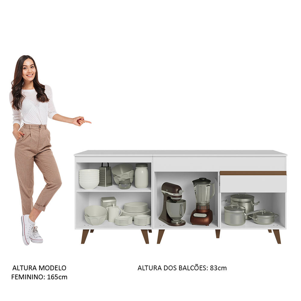 Kit com 2 Balcões de Cozinha Madesa Reims 4 Portas 1 Gaveta (Com Tampo) Branco