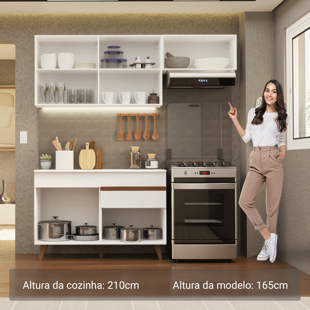Armário de Cozinha Compacta 190cm Branco Reims Madesa 04