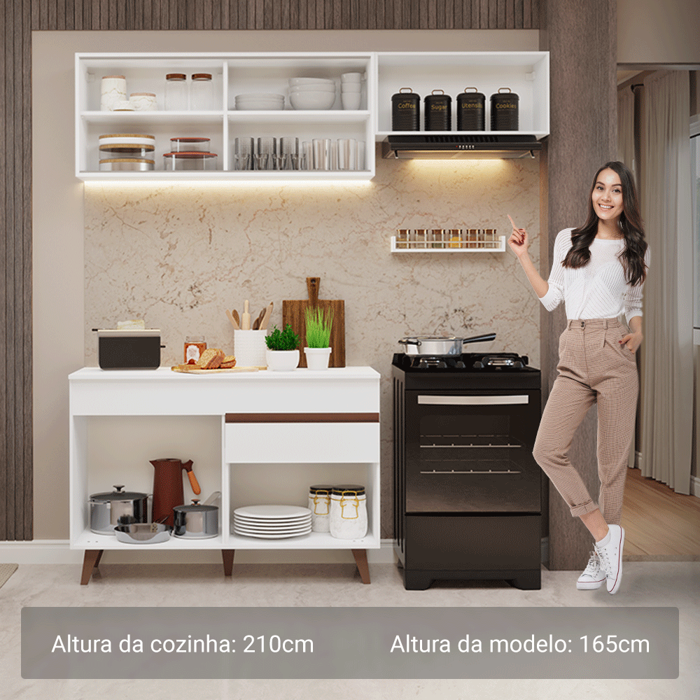 Armário de Cozinha Compacta 190cm Branco Reims Madesa 05
