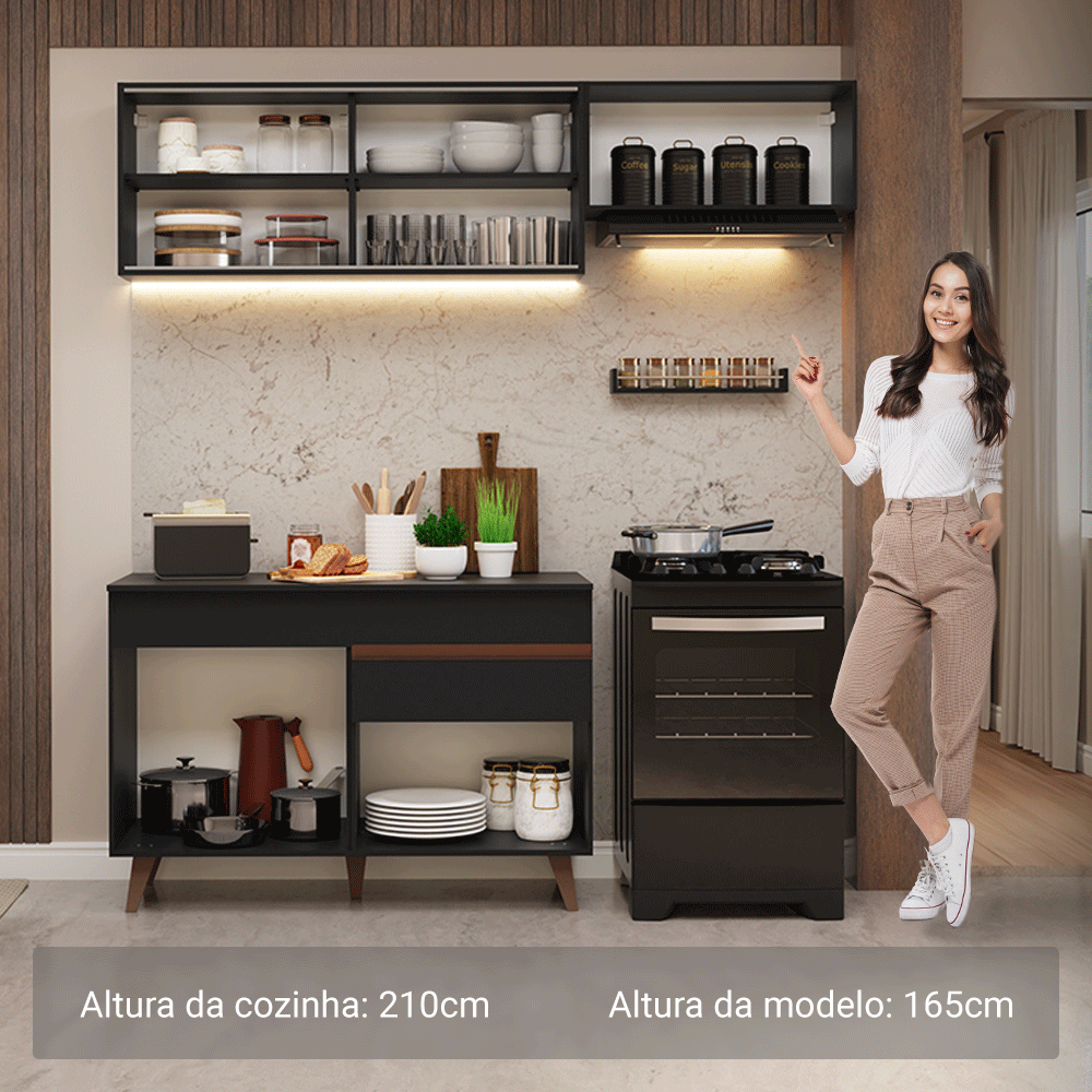 Armário de Cozinha Compacta 190cm Preto Reims Madesa 05