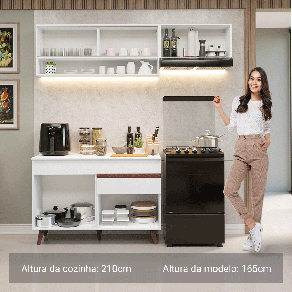 Armário de Cozinha Compacta 190cm Branco Reims Madesa 06