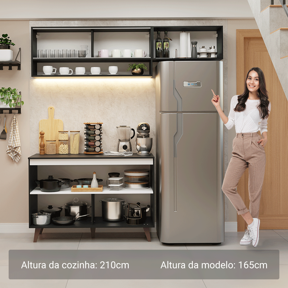 Armário de Cozinha Compacta 190cm Preto Reims Madesa 07