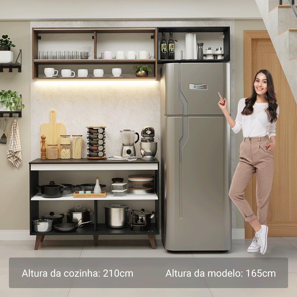 Armário de Cozinha Compacta 190cm Preto/Rustic Reims Madesa 07