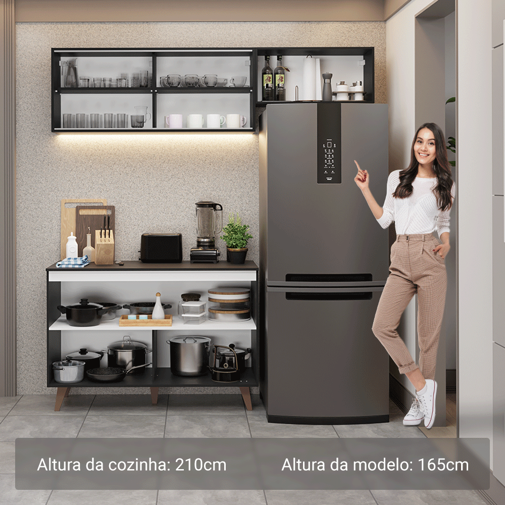 Armário de Cozinha Compacta 190cm Preto Reims Madesa 09