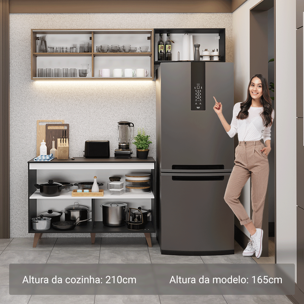 Armário de Cozinha Compacta 190cm Preto/Rustic Reims Madesa 09