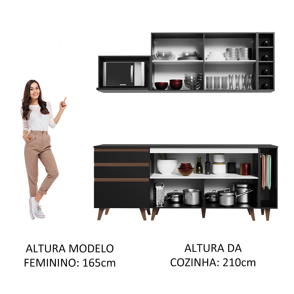 Armário de Cozinha Compacta 200cm Preto Reims Madesa 01