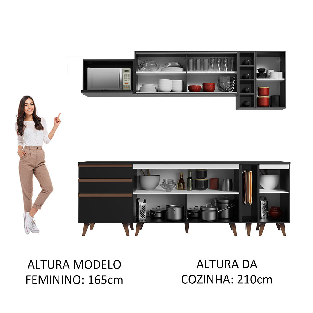 Armário de Cozinha Completa 235cm Preto Reims Madesa 01