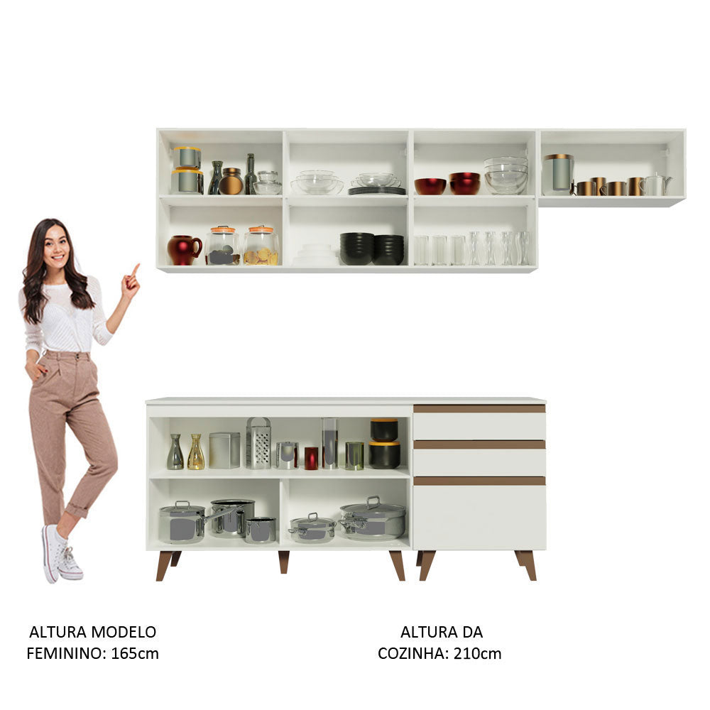 Armário de Cozinha Completa 250cm Branco Reims Madesa 02
