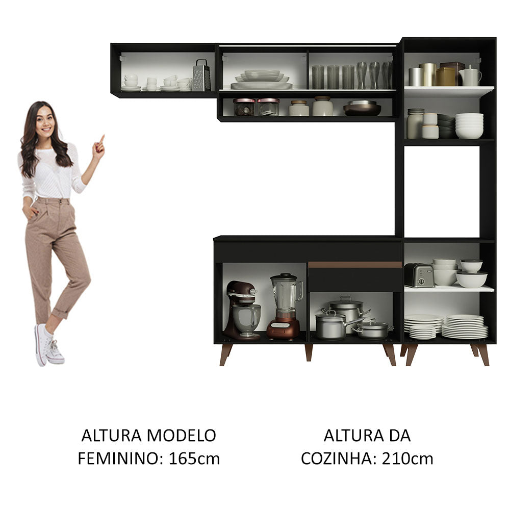 Armário de Cozinha Completa 250cm Preto Reims Madesa 04