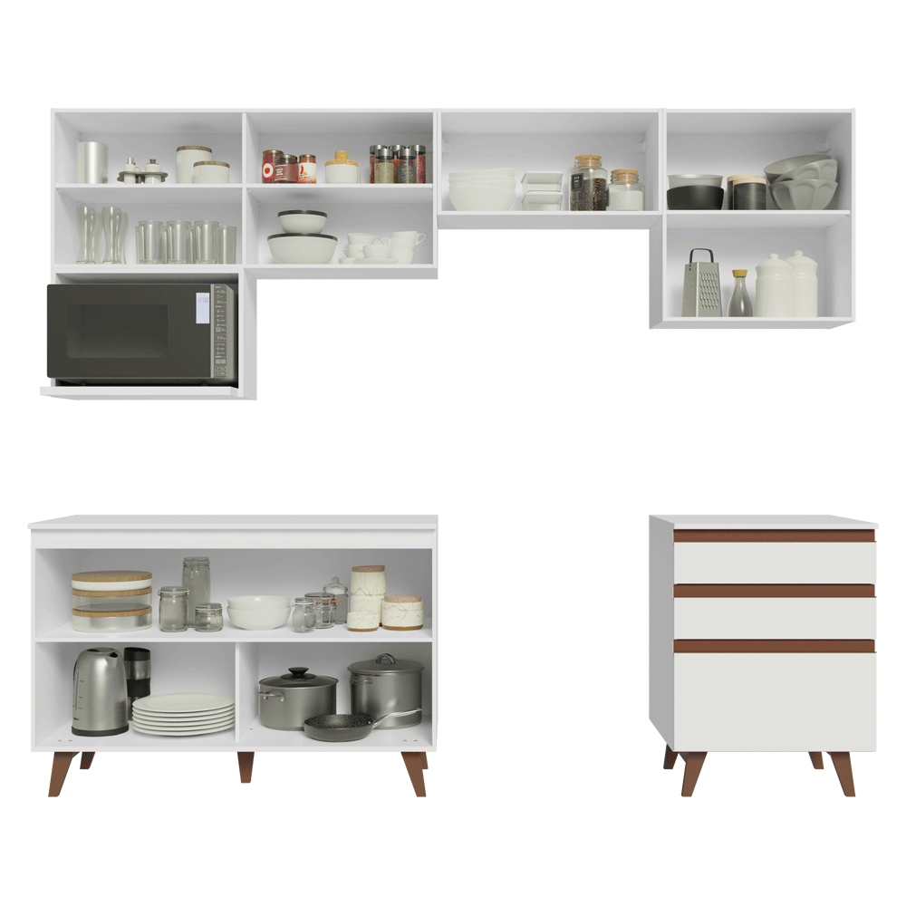 Armário de Cozinha Completa 250cm Branco Reims Madesa 09